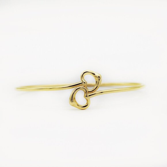 Tiffany & Co. 18K Gold Elsa Peretti Double Open Heart Bangle Bracelet - Picture 1 of 7